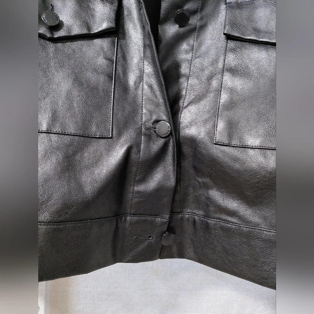 SHEIN Dark Leather Cropped Jacket - Picture 3 of 6